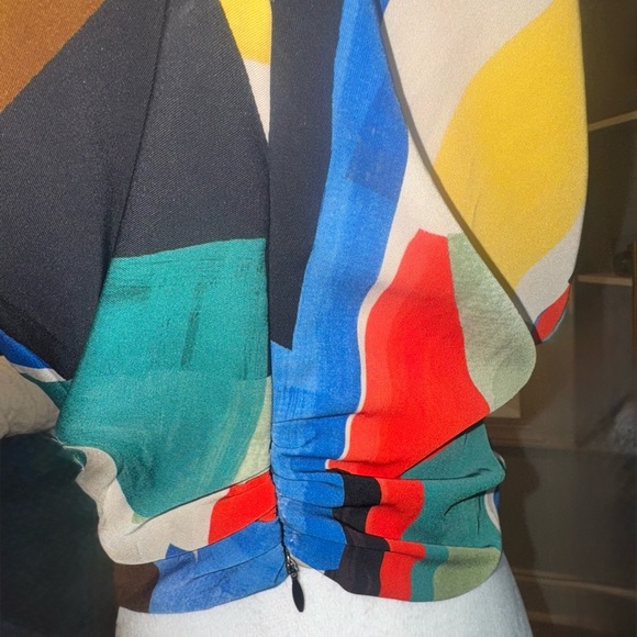 Zara Multicolor Flowy Neckline Crop Bell Sleeve Printed Blouse S - Picture 7 of 12